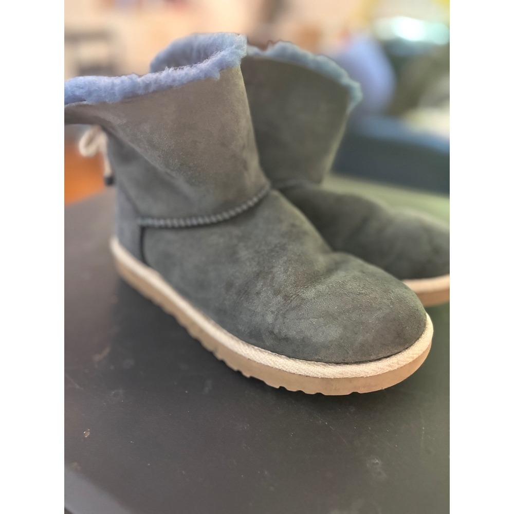 UGG Australia Gita Blue Grey Suede Bow Ankle Boots Sheepskin Shearling 1006474 7